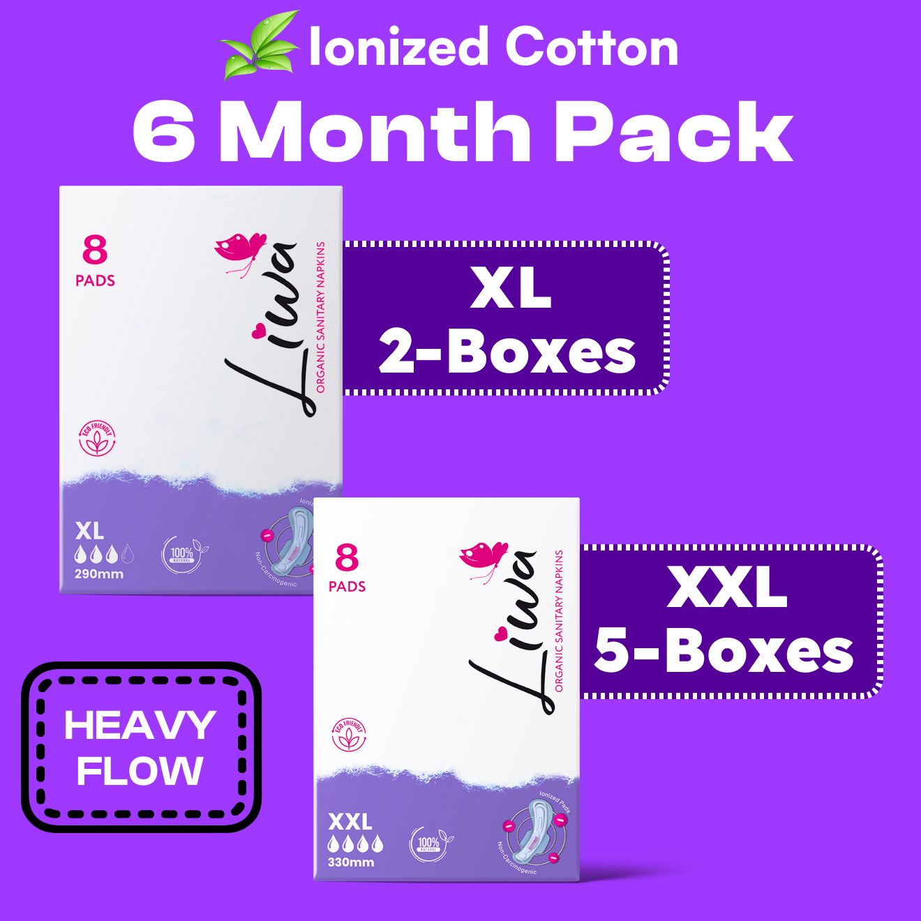 6 Month Ionized Pads Heavy Flow